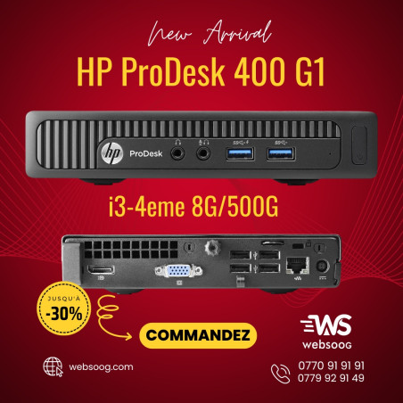 Desktop Mini PC HP ProDesk 400 G1 i3-4160T 8G/500G @ 3.10GHz + CHARGEUR (Occasion kaba A++)