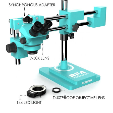 Microscope trinoculaire à Double flèche, 7 à 50x, pivotant à 360 degrés RF4-7050TVW