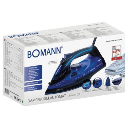 Bomann DB 6038 CB Fer à repasser à sec ou à vapeur Semelle en céramique 2800 W Noir, Bleu