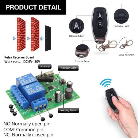 433mhz universal wireless remote control dc 12v 10a 2ch rf (with 2 remotes)