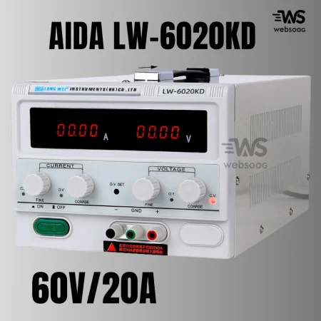 Alimentation Variable AIDA LW-6020KD (60V 20A) – Haute Précision, Affichage LED, Réglage Fin et Grossier, Protection Intégrée