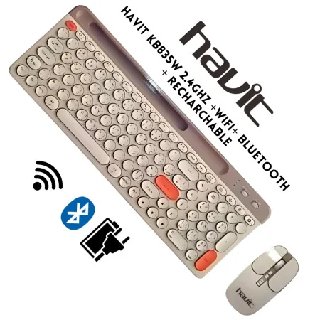 Combo Clavier Souris Rechargeable Havit KB835WB - Sans Fil 2.4GHz & Bluetooth