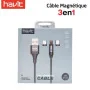 Partagez ce produit Havit Câble Magnétique 3En1 1A - Micro-usb+Type-C+Lightning CB6145 - Noir