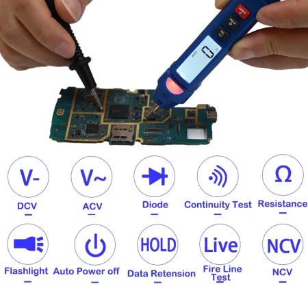 YAXUN-Multimètre numérique intelligent YX9901, mini stylo portable avec testeur AC/DC, NCV sans contact et fonctions avancées