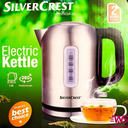 Bouilloire Électrique SilverCrest - Capacité 1L - Puissance 2200W - Design en Acier Inoxydable