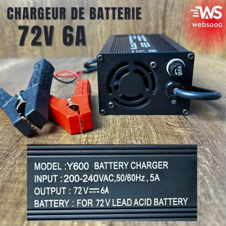 Chargeur de Batterie Y600 - 72V 6A, Compatible Batteries Plomb-Acide, Recharge Rapide