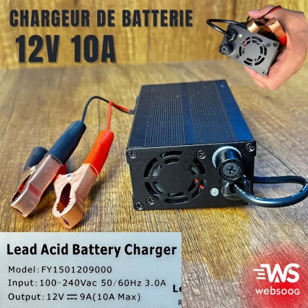 Chargeur de Batterie 12V 10A - Recharge Rapide et Sécurisée pour Batteries Plomb-Acide