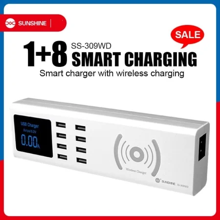 Chargeur Intelligent SUNSHINE SS-309WD 1+8 - Charge sans Fil et USB - Écran LED et Multi-Port USB