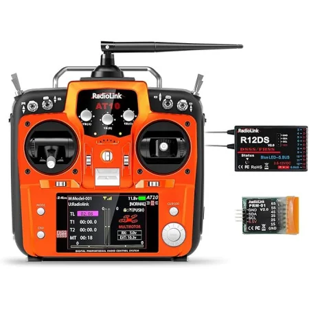 Radiolink AT10II 12 Channels RC Transmitter and Receiver R12DS 2.4GHz Radio Remote, Voltage Telemetry for RC Airplane