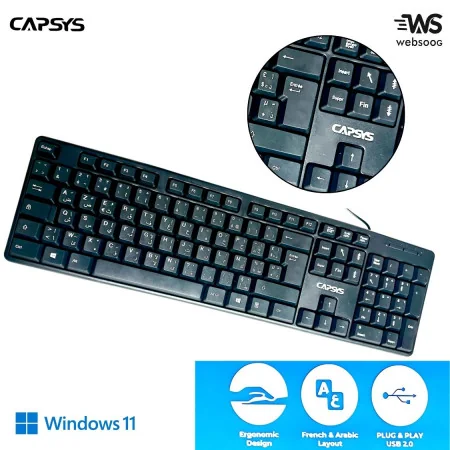 Clavier USB Capsys KB236 avec touches silencieuses et design ergonomique, idéal pour une utilisation quotidienne sur PC et Mac.