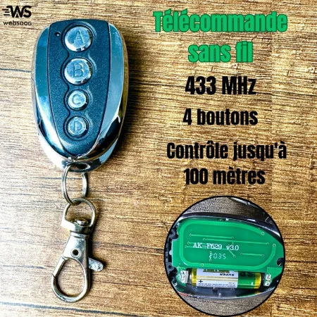 Télécommande sans fil à 4 boutons, 433 MHz MT-TEL03