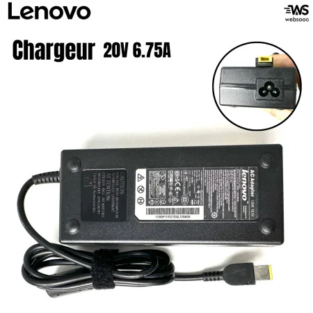 Chargeur Lenovo 20V 6.75A USB Square Tip - Adaptateur Secteur Haute Performance pour PC Portables